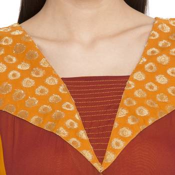Yellow embroidered georgette kurta &-sets 5