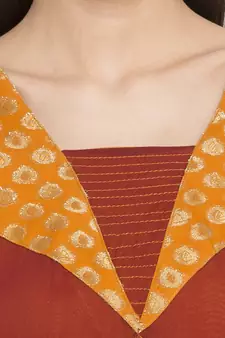 Yellow embroidered georgette kurta &-sets
