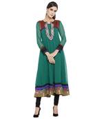 Green embroidered georgette kurta &-sets