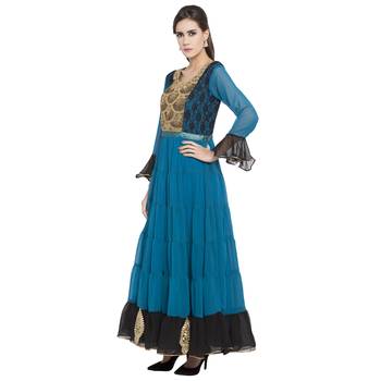 Blue embroidered georgette kurta &-sets 2