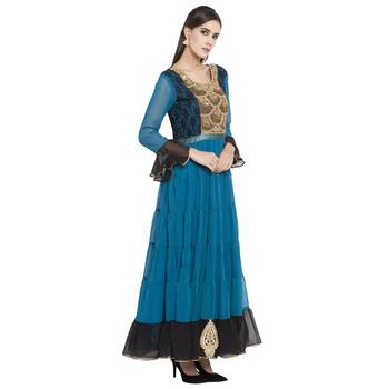 Blue embroidered georgette kurta &-sets 3