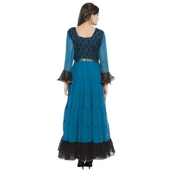 Blue embroidered georgette kurta &-sets 4