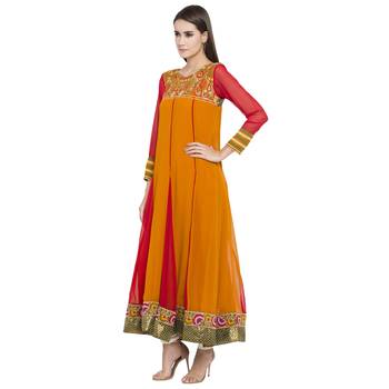 Mustard embroidered georgette kurta &-sets 2