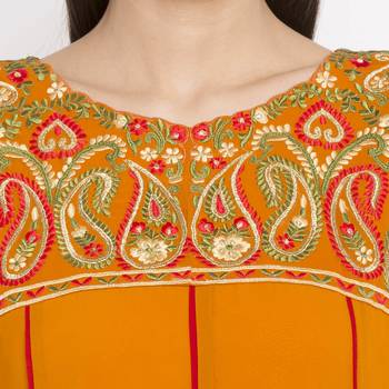 Mustard embroidered georgette kurta &-sets 5