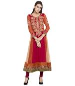 Red embroidered georgette kurta &-sets