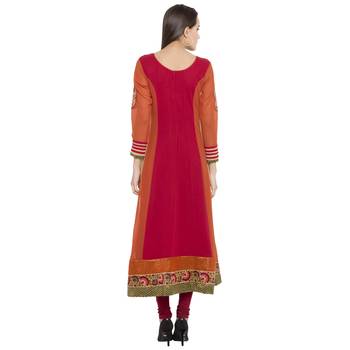 Red embroidered georgette kurta &-sets 4