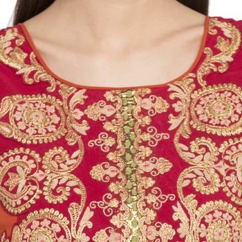 Red embroidered georgette kurta &-sets 5