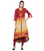 Red embroidered georgette kurta &-sets