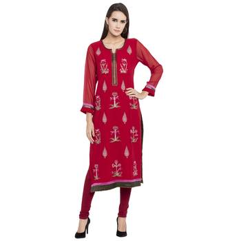 Maroon embroidered georgette kurta &-sets 1