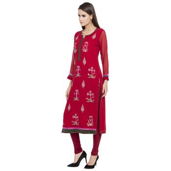 Maroon embroidered georgette kurta &-sets 2