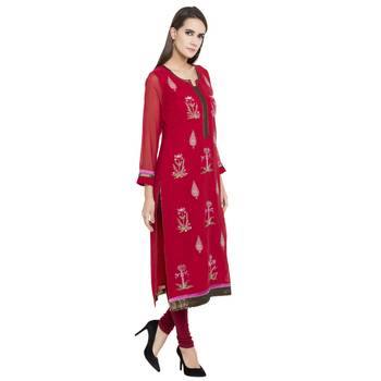 Maroon embroidered georgette kurta &-sets 3