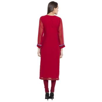 Maroon embroidered georgette kurta &-sets 4