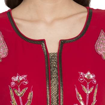 Maroon embroidered georgette kurta &-sets 5