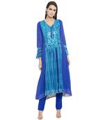 Blue embroidered georgette kurta &-sets