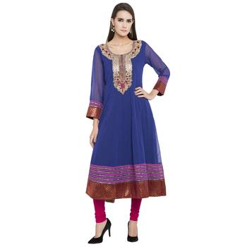 Blue embroidered georgette kurta &-sets 1