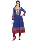 Blue embroidered georgette kurta &-sets