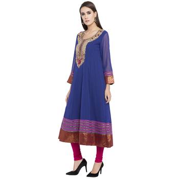Blue embroidered georgette kurta &-sets 2