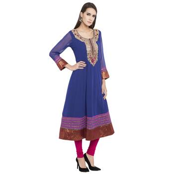 Blue embroidered georgette kurta &-sets 3