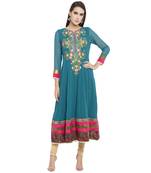 Green embroidered georgette kurta &-sets