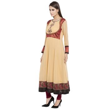 Beige embroidered georgette kurta &-sets 2