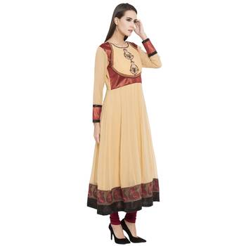 Beige embroidered georgette kurta &-sets 3