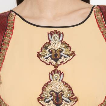 Beige embroidered georgette kurta &-sets 5