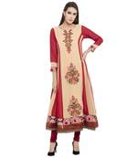 Beige embroidered georgette kurta &-sets