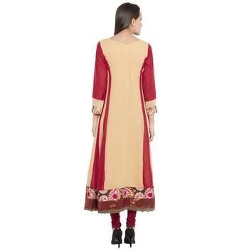 Beige embroidered georgette kurta &-sets 4