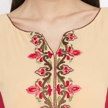 Beige embroidered georgette kurta &-sets 5