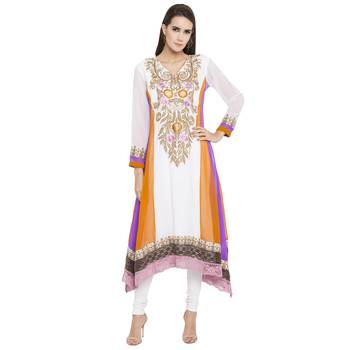 Off-white embroidered georgette kurta &-sets 1
