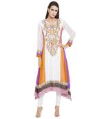 Off-white embroidered georgette kurta &-sets
