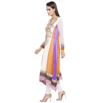 Off-white embroidered georgette kurta &-sets 2