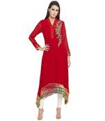 Red embroidered georgette kurta &-sets