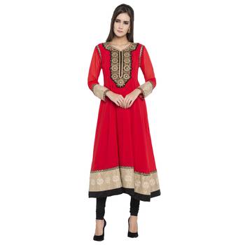 Red embroidered georgette kurta-sets 1
