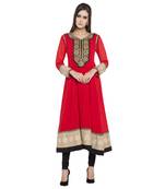 Red embroidered georgette kurta-sets