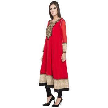 Red embroidered georgette kurta-sets 2