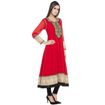 Red embroidered georgette kurta-sets 3