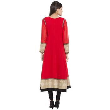 Red embroidered georgette kurta-sets 4
