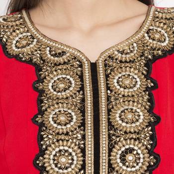 Red embroidered georgette kurta-sets 5