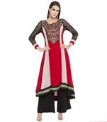 Red embroidered georgette kurta &-sets