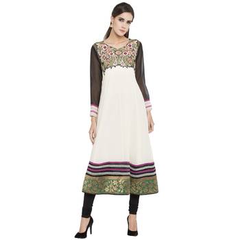 Off-white embroidered georgette kurta &-sets 1