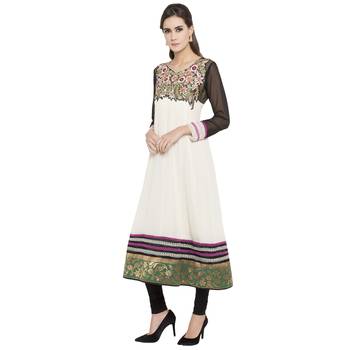 Off-white embroidered georgette kurta &-sets 2