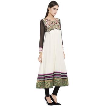 Off-white embroidered georgette kurta &-sets 3