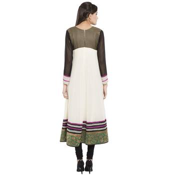 Off-white embroidered georgette kurta &-sets 4