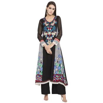Black embroidered georgette kurta &-sets 1