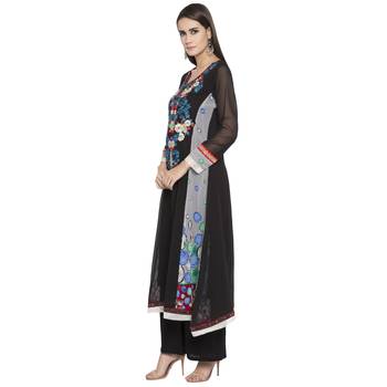Black embroidered georgette kurta &-sets 2