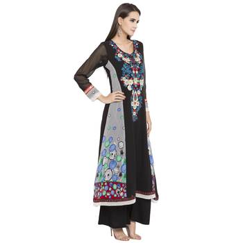Black embroidered georgette kurta &-sets 3