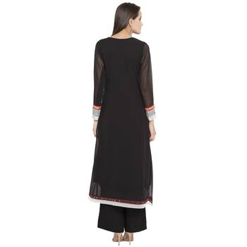 Black embroidered georgette kurta &-sets 4