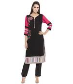 Black embroidered cotton kurta &-sets
