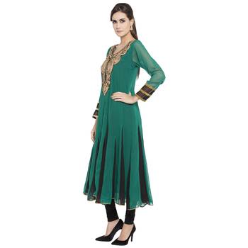 Green embroidered georgette kurta &-sets 2